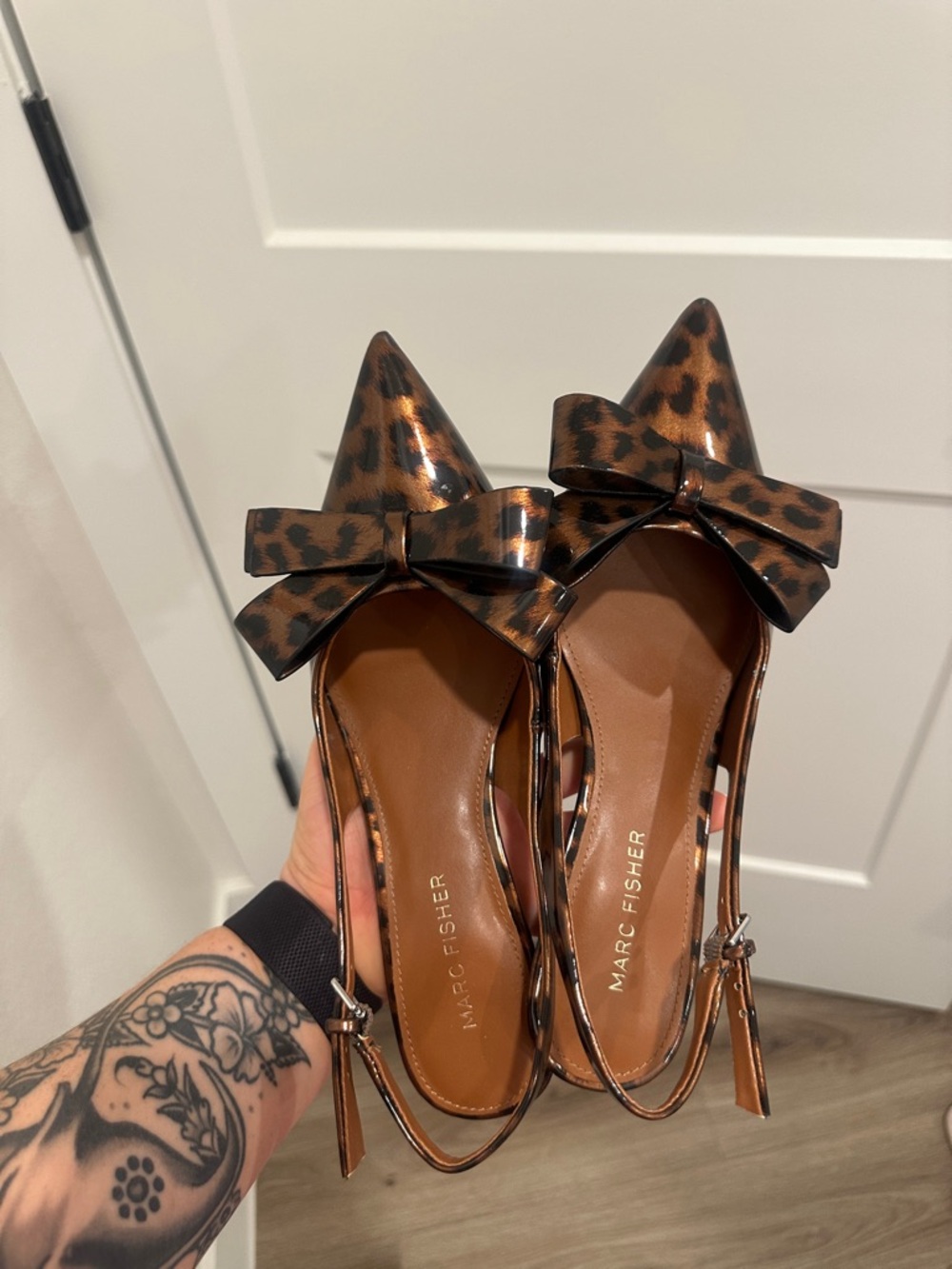 Marc Fisher Leopard-Print Pointed Slingback Flats with Bow